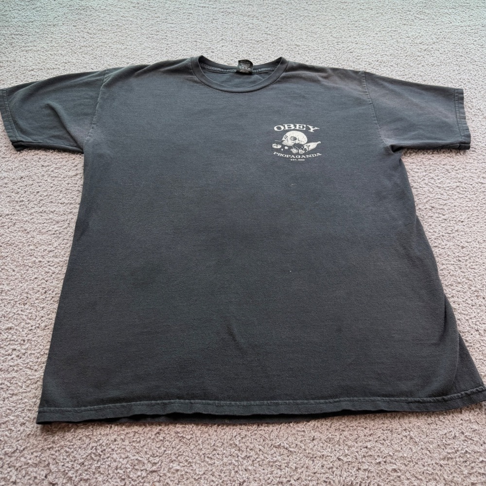 Obey Propaganda Skull Graphic T-Shirt Mens Large Faded Black Streetwear Skater